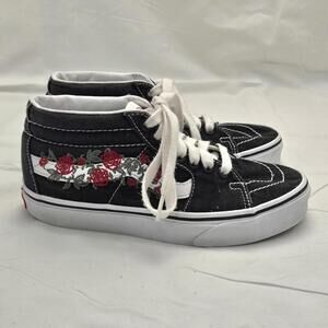 Vans Black Rose Thorn Embroider Old Skool Mid-Top Canvas Sk8 Sneakers W-6.5 M-5